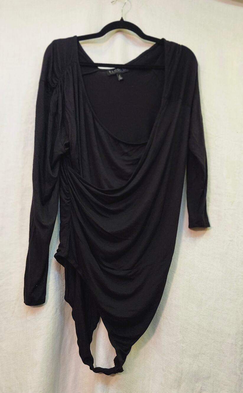 Eloquii SZ 18 Plus Size Black Bodysuit Stretch Faux Wrap Front Snap Access